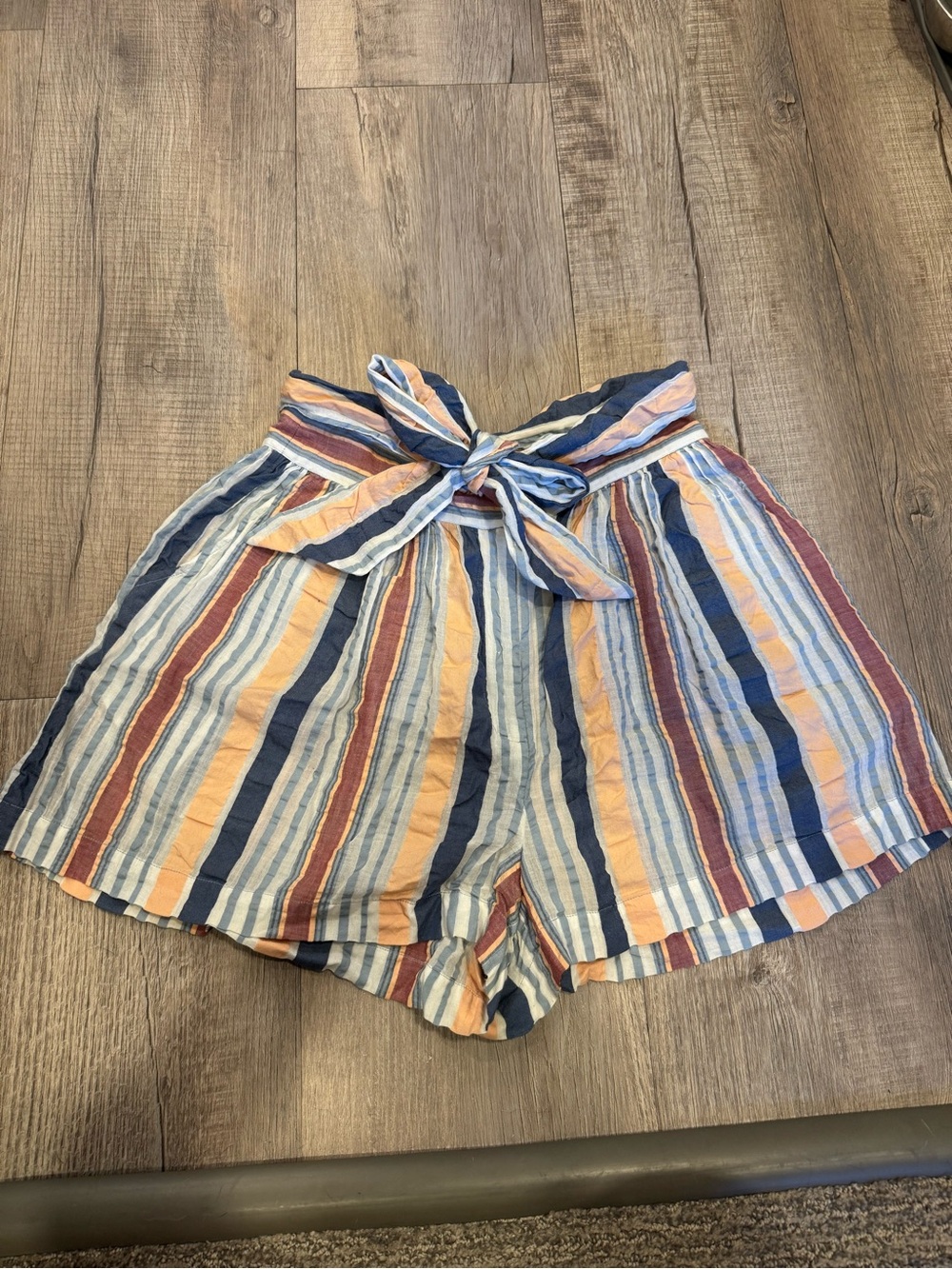 Ulla Johnson High-Waist Striped Tie-Front “Martim” Shorts - Blue, Pink & White
